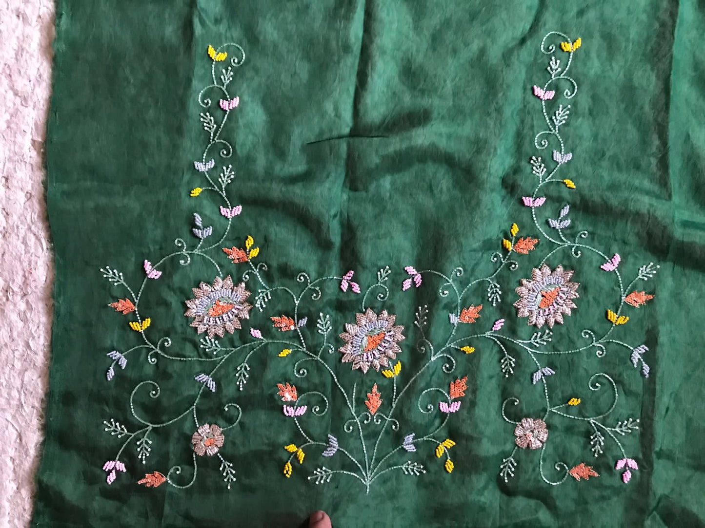 Embroidered Saree Green Premium Satin Organza Saree - Saffronfashionindia