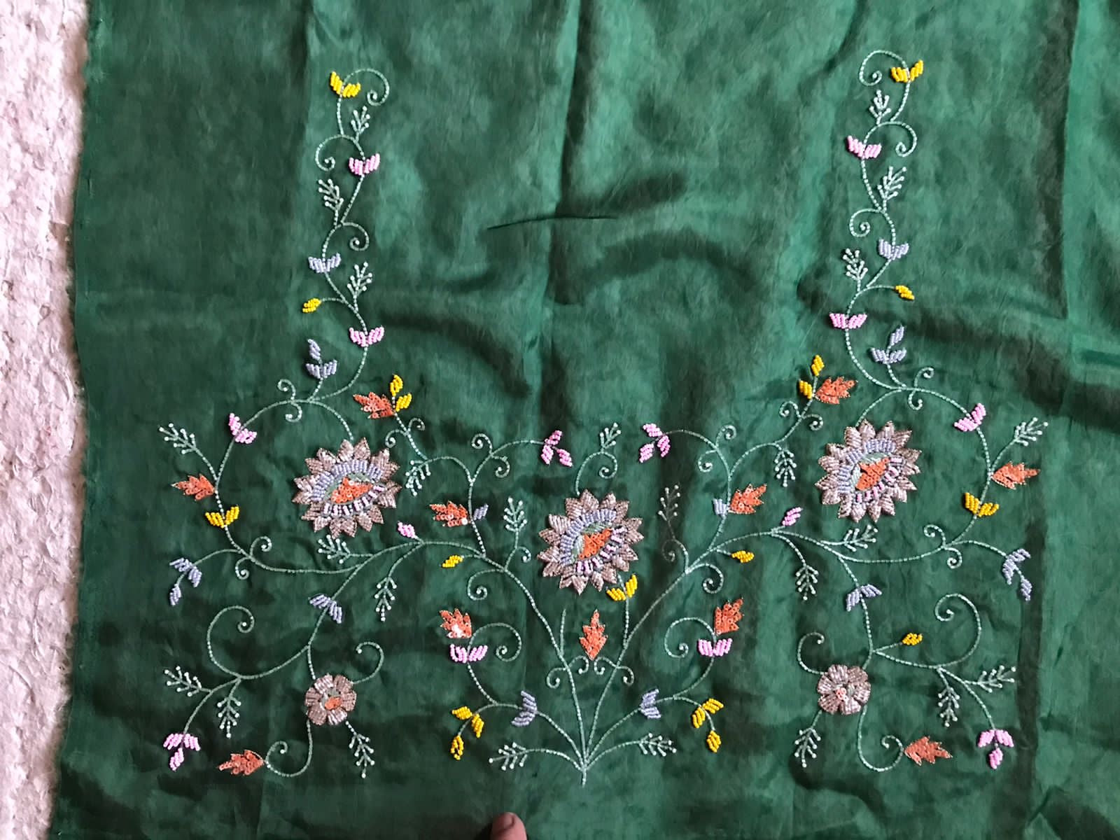 Embroidered Saree Green Premium Satin Organza Saree - Saffronfashionindia