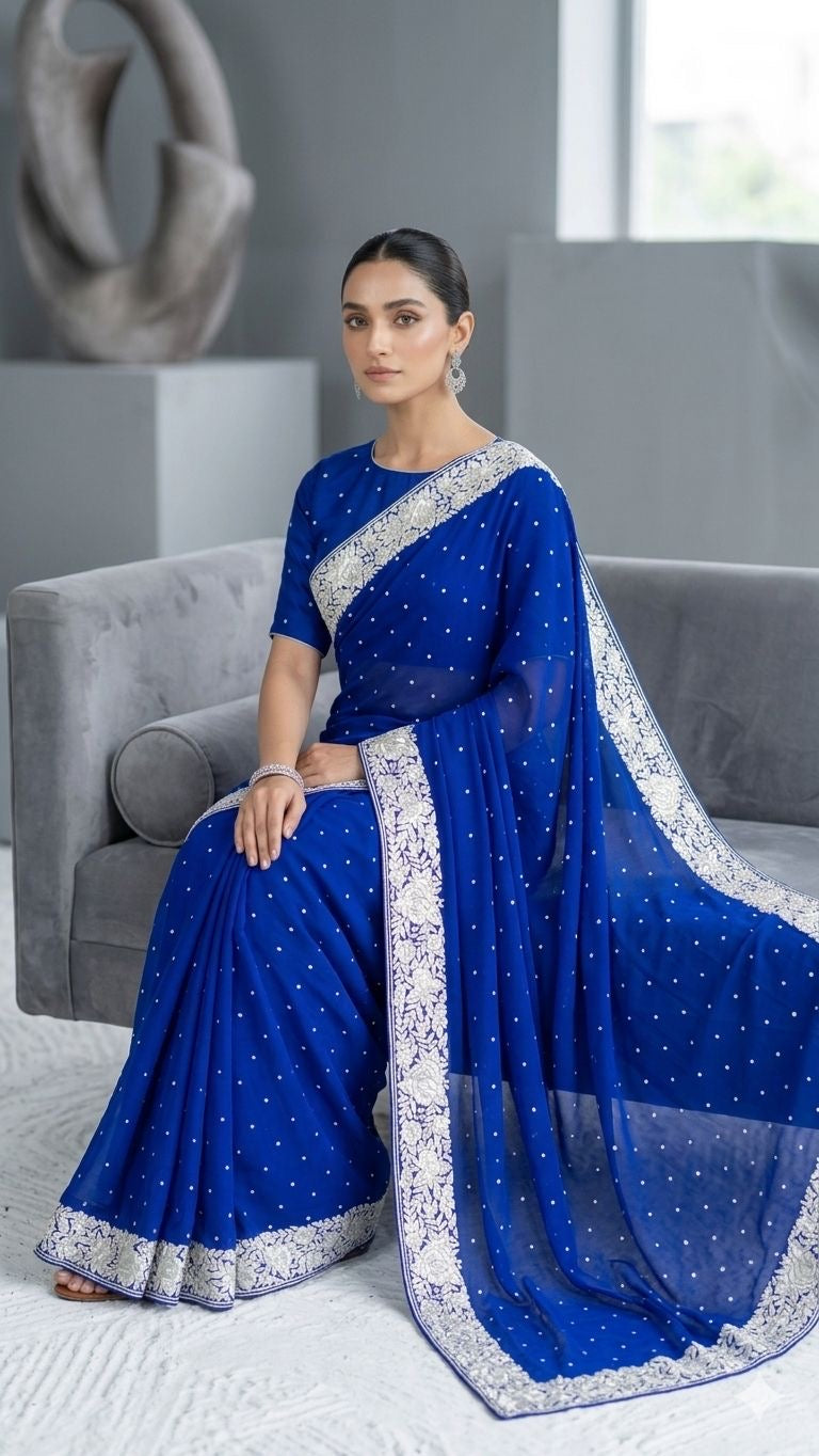 Parsi border saree gorgette saree Indian sari blouse SaffronFashion