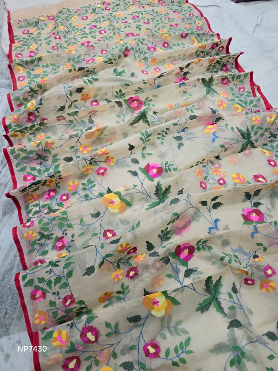 Needle handwork saree floral Tantuj saree jamdani sarees blouse SaffronFashion