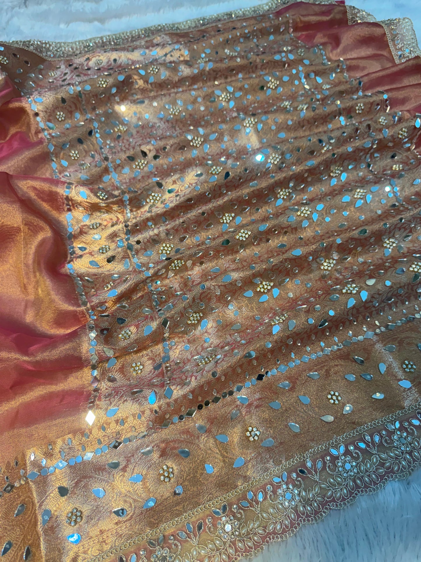 Mirror bloom saree partywear saree wedding sari blouse SaffronFashion