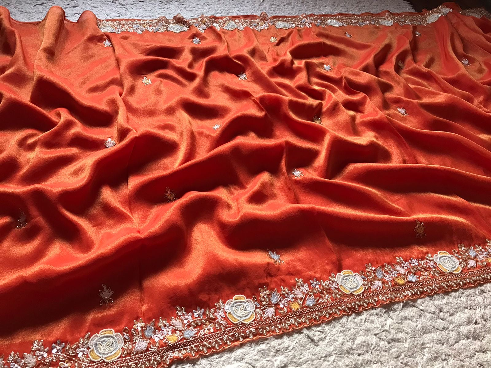 Pearl Orange premium Organza tissue silk sarees - Saffronfashionindia