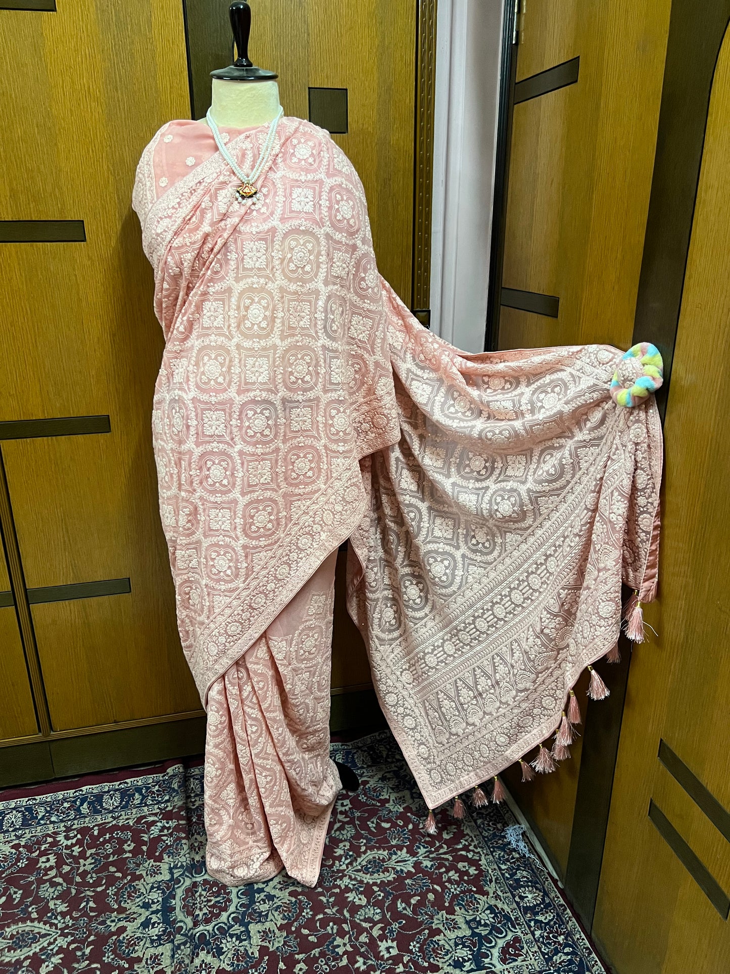 Peach Elegant Chikankari Saree Gorgeous Sarees - Saffronfashionindia