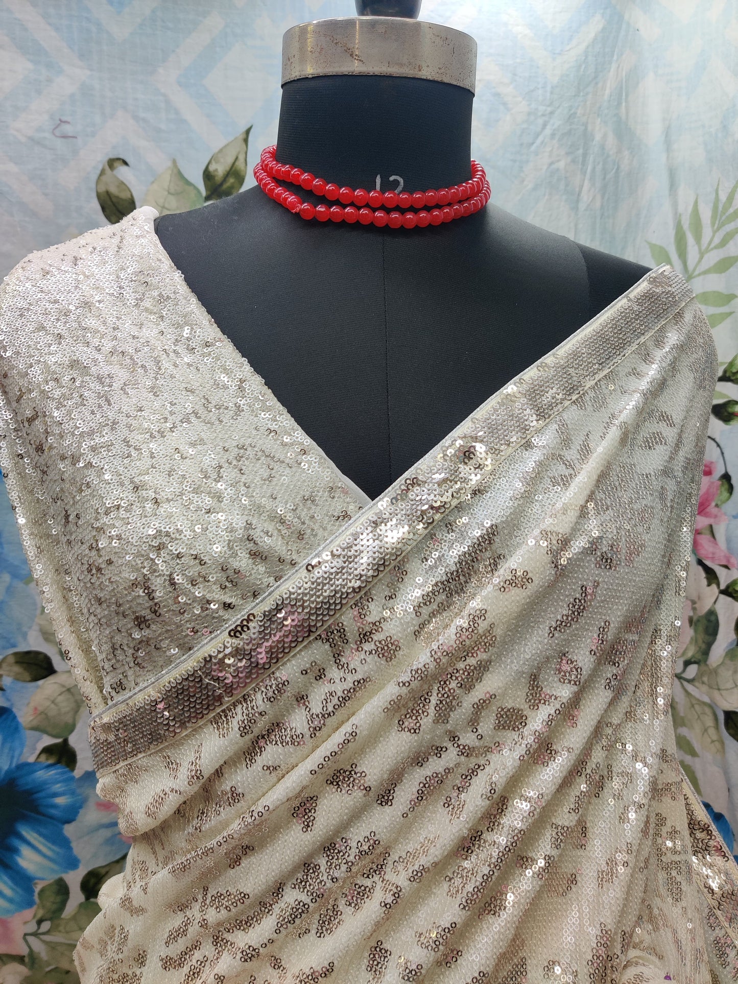 White sequence saree Indian saree party wear sari blouse - Saffronfashionindia