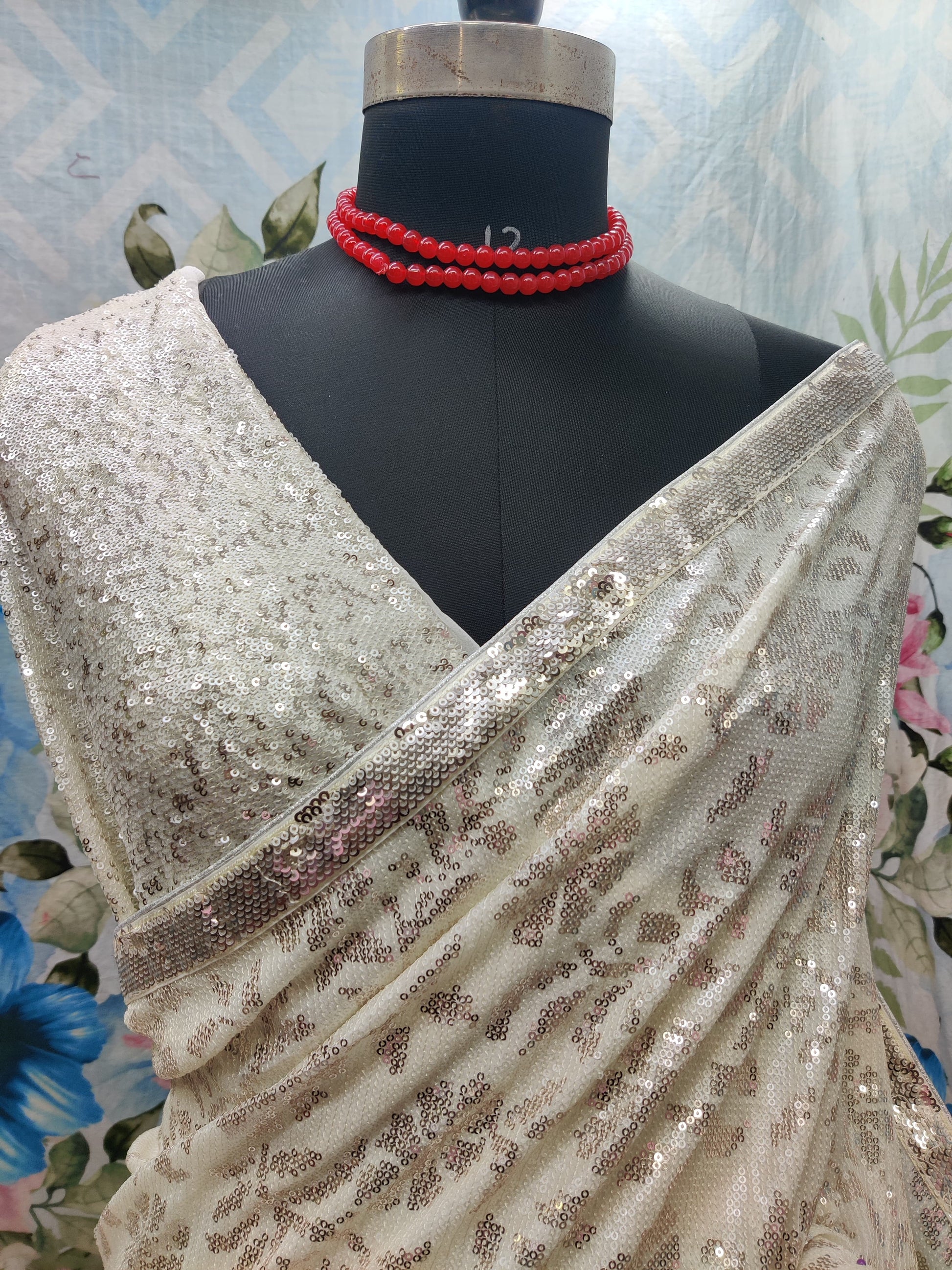 White sequence saree Indian saree party wear sari blouse - Saffronfashionindia