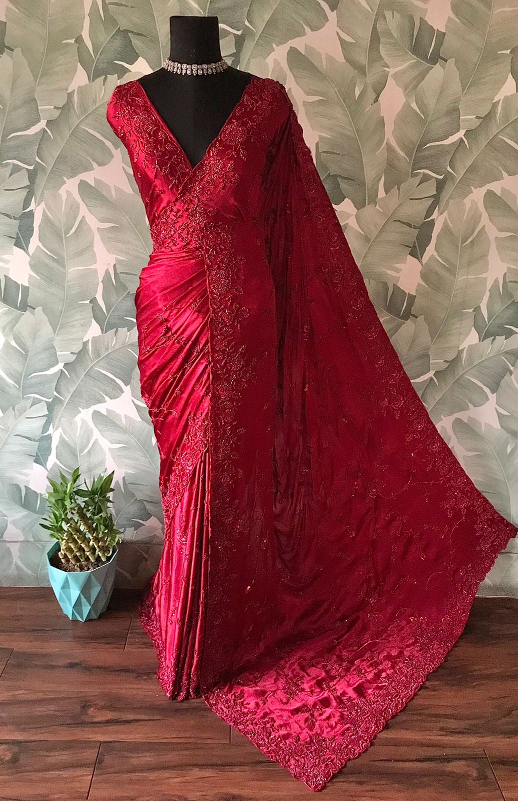 Red Marron luxuer premium silk saree Saffronfashionindia