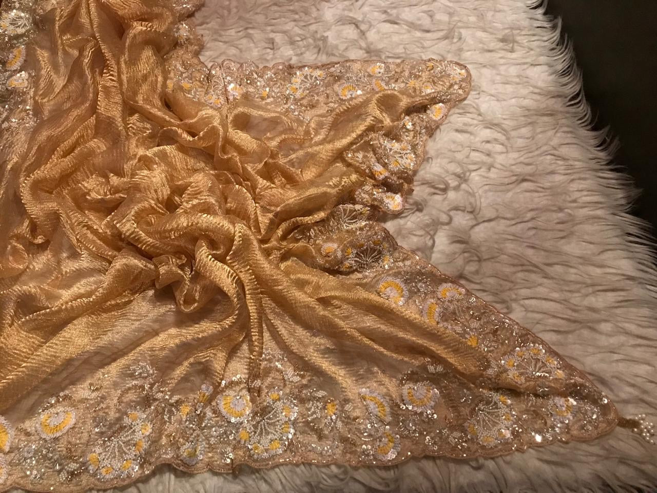 Golden tissue premium Saree Wedding sari blouse SaffronFashion