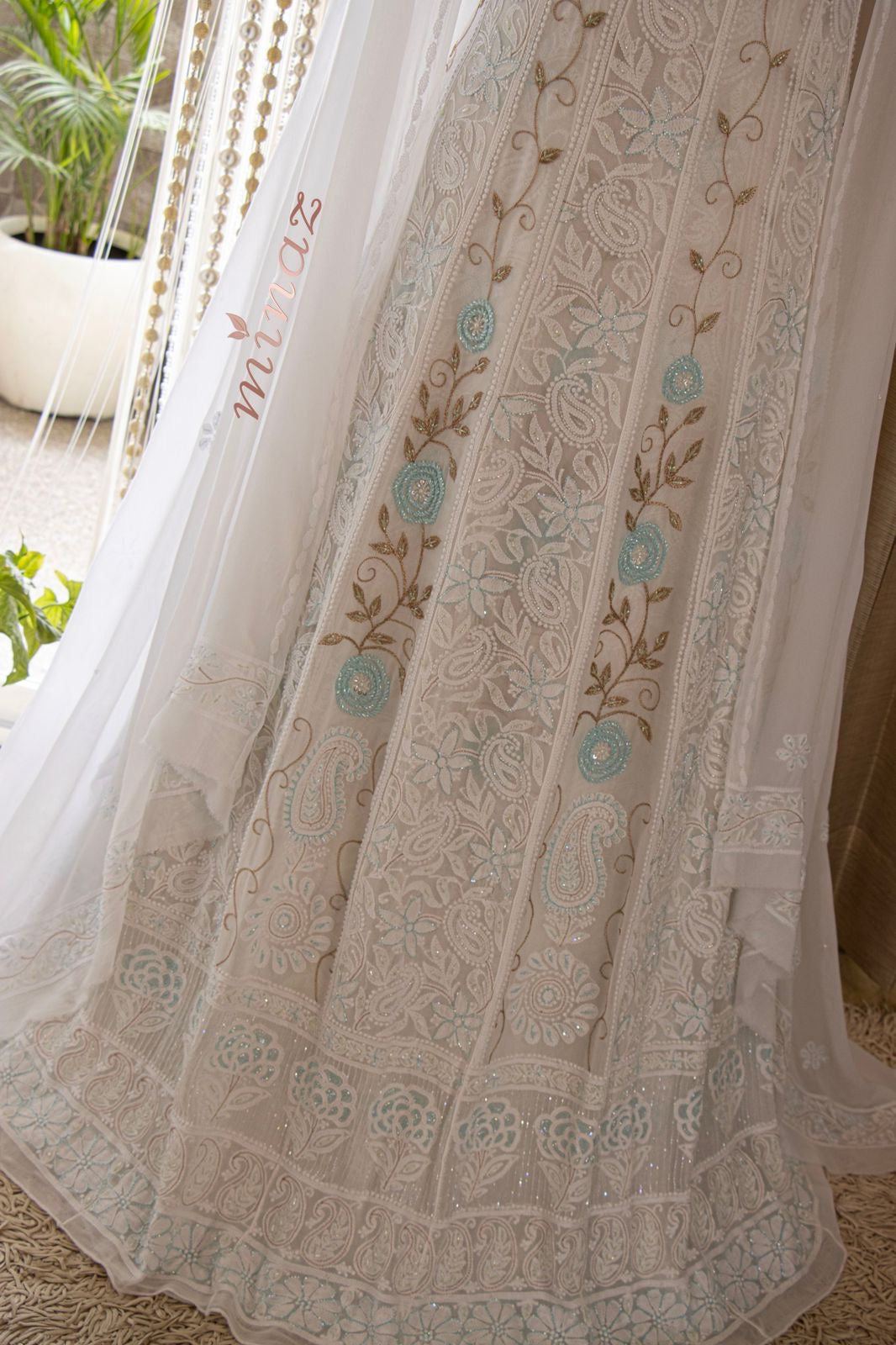 Lucknowie Gorgette dress pakistani dress Chikankari dress - Saffronfashionindia