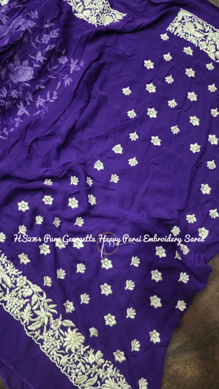 Purple Royal Rich Wmbroidered Parsi Saree - Saffronfashionindia