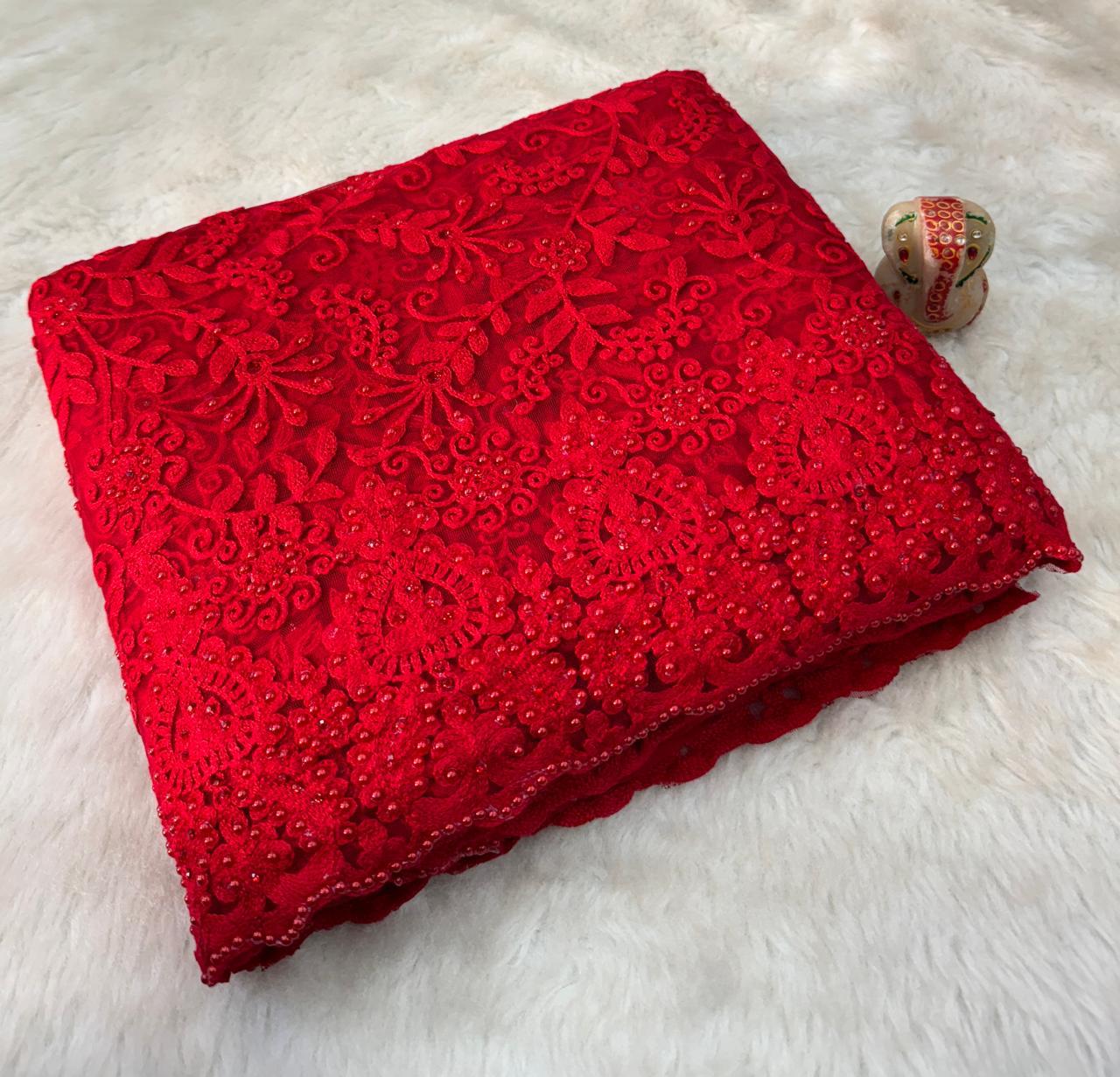 Red hot saree bridal saree netted sarees women sari blouse SaffronFashion