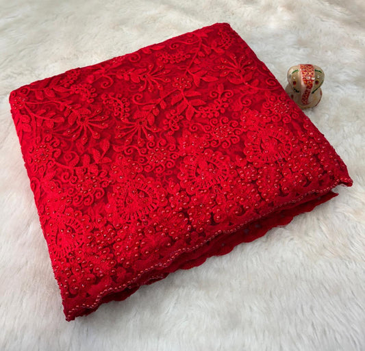 Red hot saree bridal saree netted sarees women sari blouse SaffronFashion