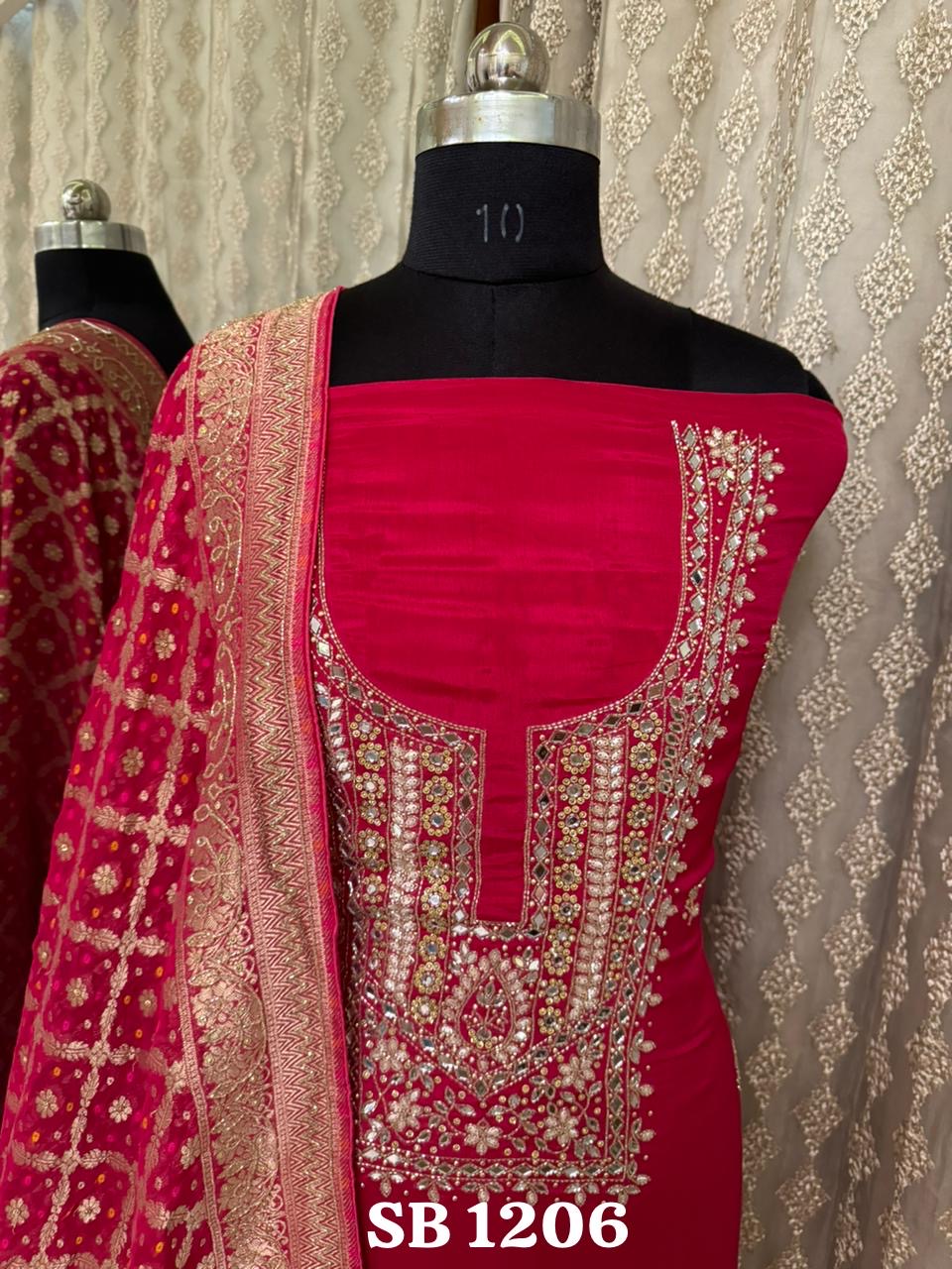 Mirror Handwork Chinon Salwar suit Indian dress - Saffronfashionindia