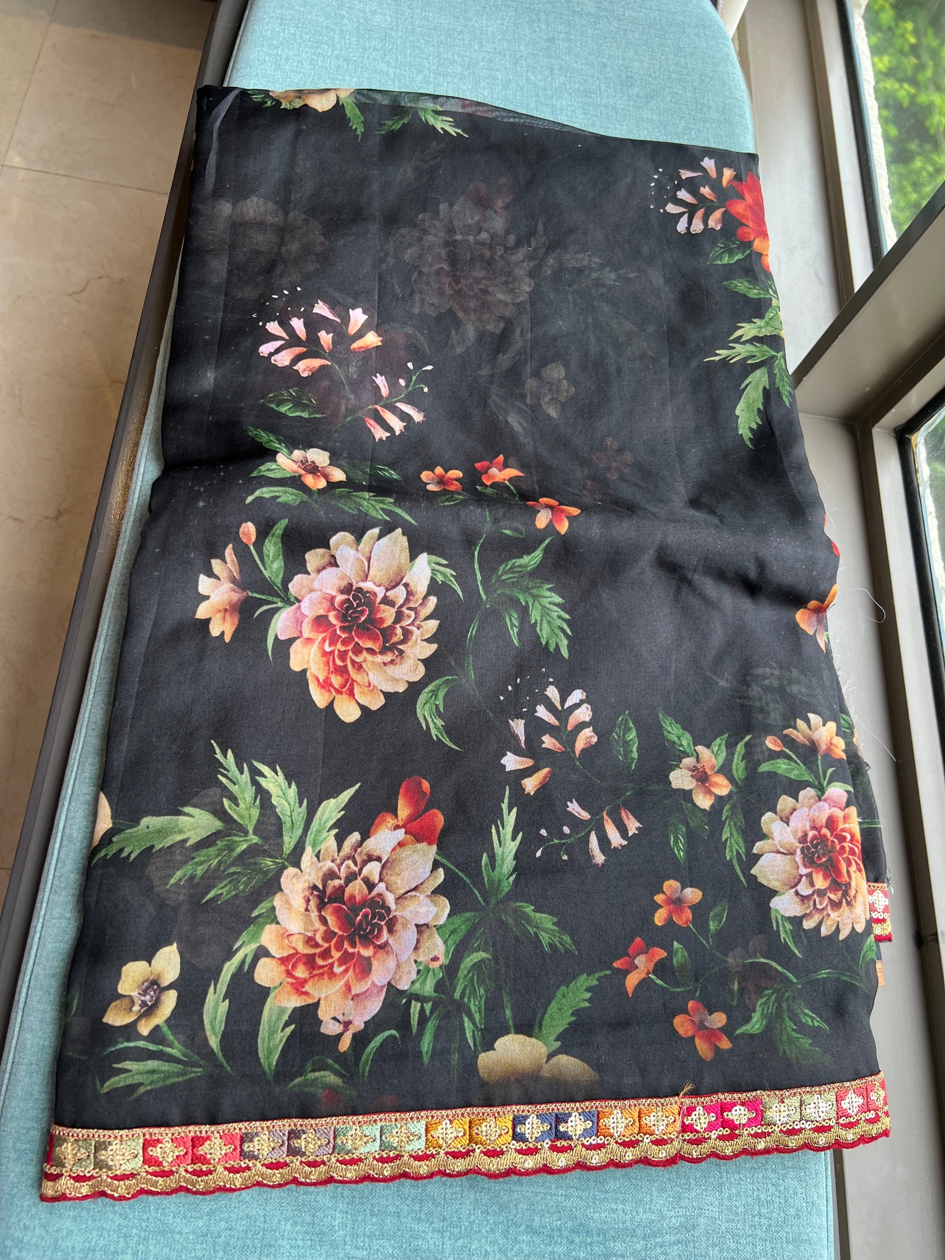 Vamia floral saree organza saree Partywear saree blouse Saffronfashionindia