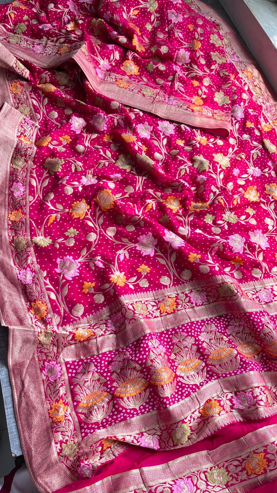 Khaddi Gorgette saree Indian saree blouse - Saffronfashionindia