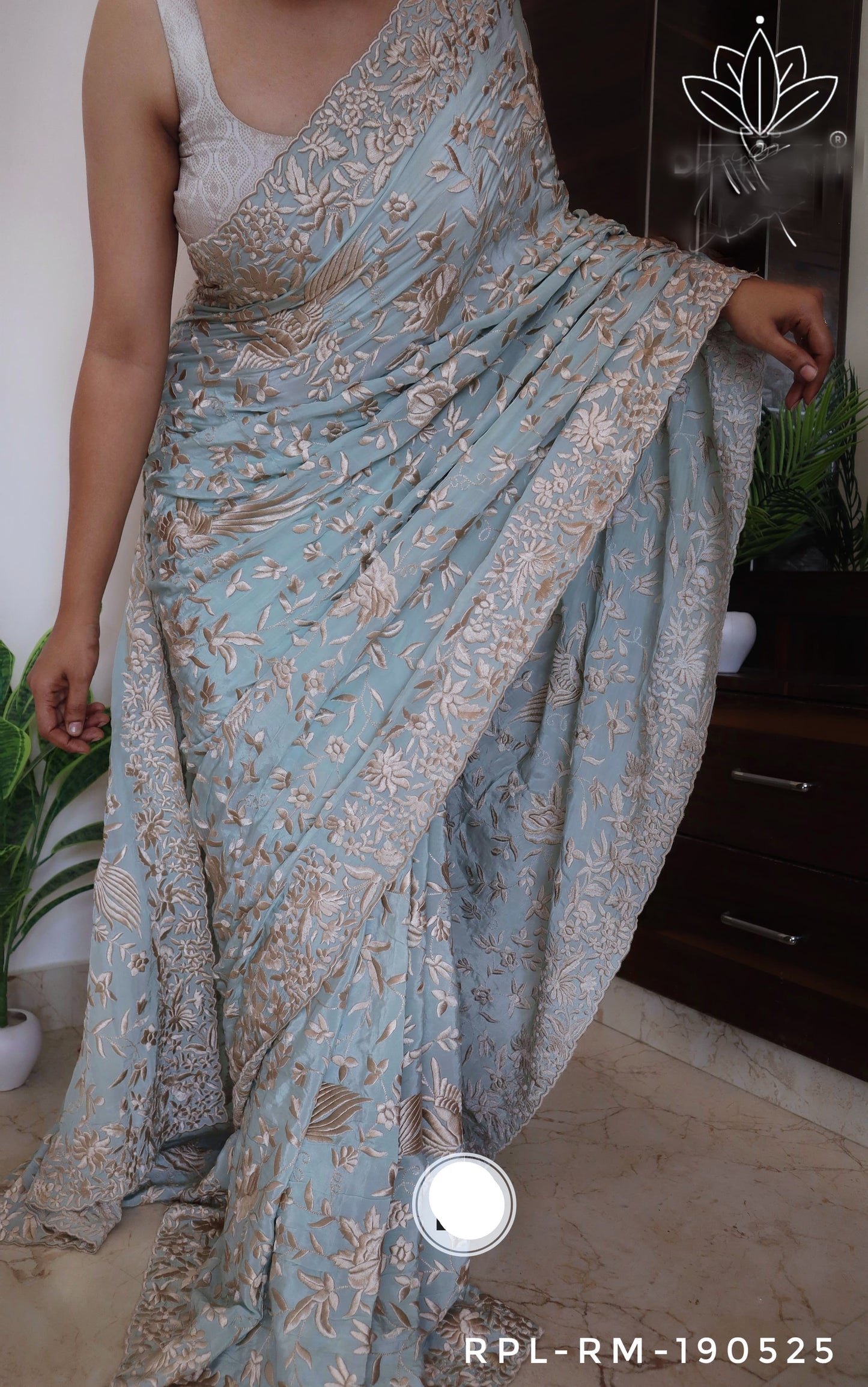 Black Parsi thread Embroidered Saree SaffronFashion