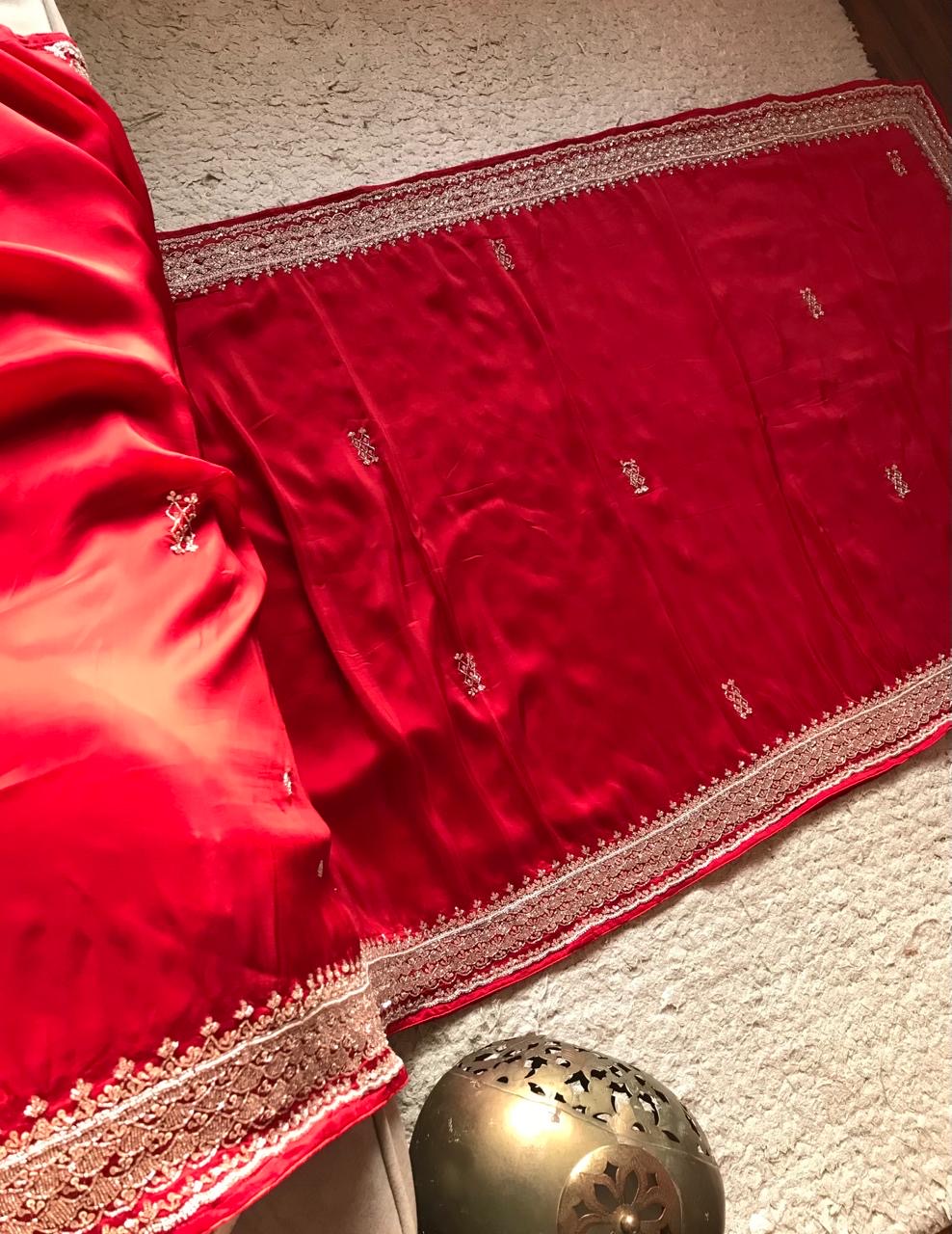 Red Bridal Posh Premium Satin saree - Saffronfashionindia