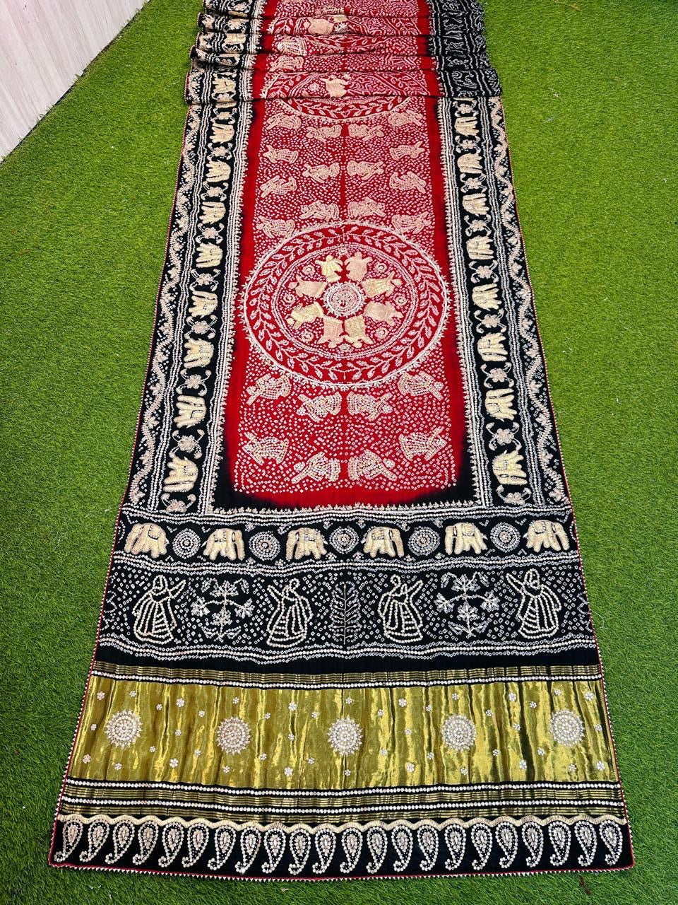 Silk bandhani saree wedding saree handmade sari blouse SaffronFashion