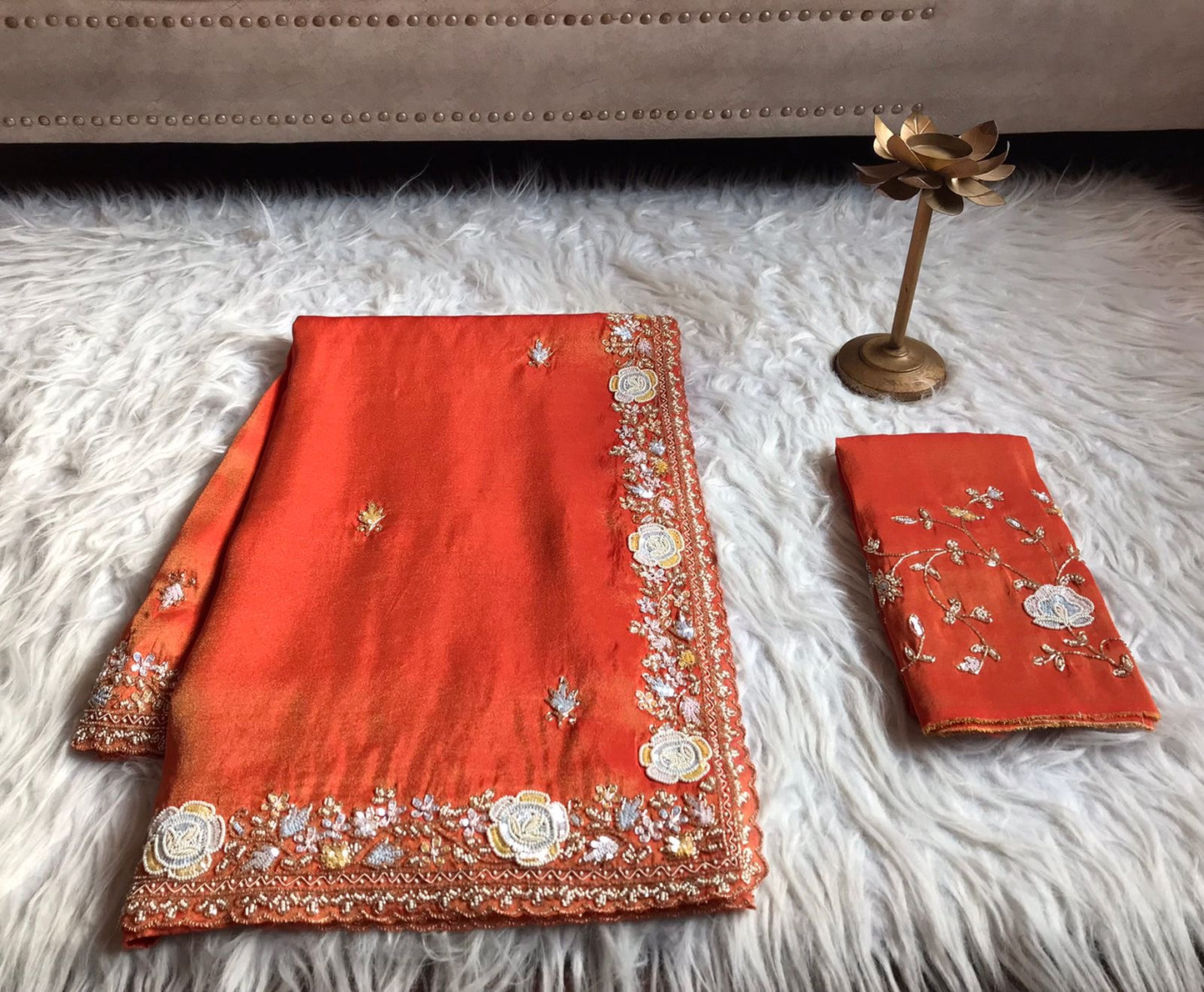 Pearl Orange premium Organza tissue silk sarees - Saffronfashionindia