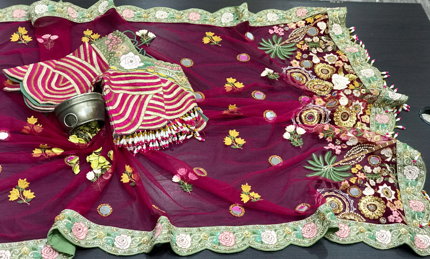 Red wedding saree reception sari bridal saree blouse SaffronFashion