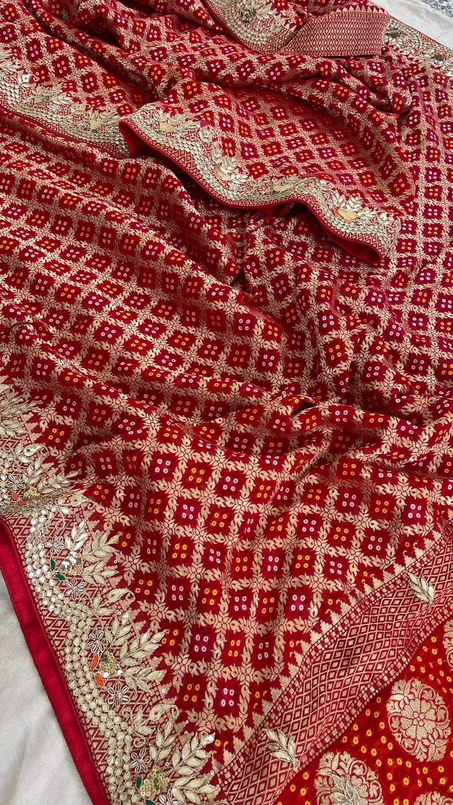 Gottapatti red Banarsi saree Gorgette sarees - Saffronfashionindia