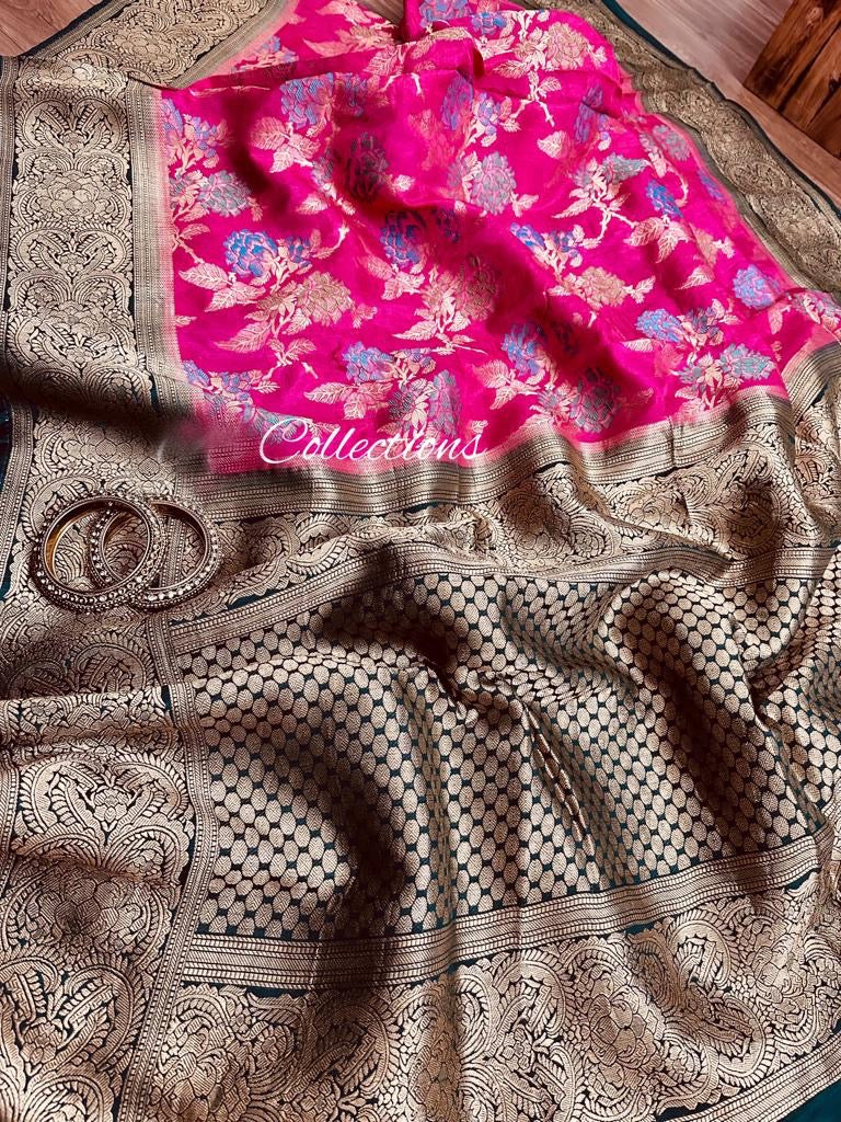Pink beautiful munga silk saree - Saffronfashionindia