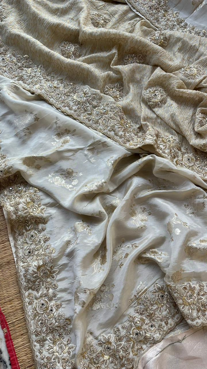 White Angela Mumga Silk Sarees Indian Saree - Saffronfashionindia