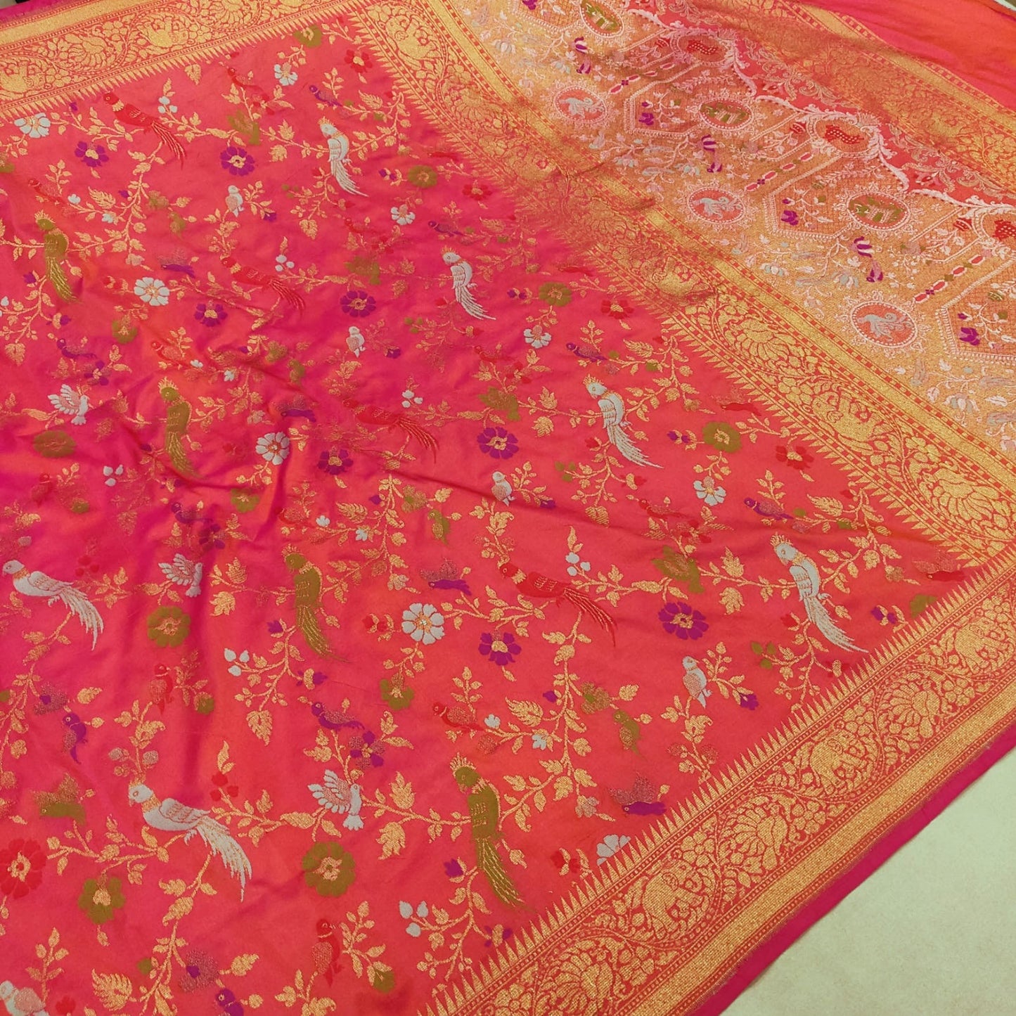 Kesari Katan silk saree handwoven sarees Indian sari blouse - Saffronfashionindia