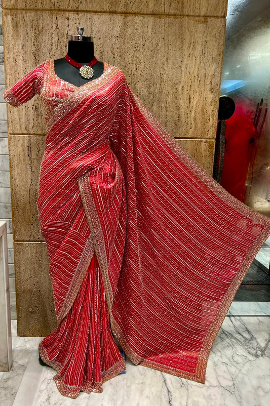 Royal Kanjeevaram saree silk saree with stitched blouse Saffronfashionindia