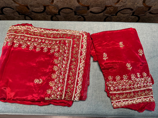 Red organza saree Indian saree bridal saree - Saffronfashionindia