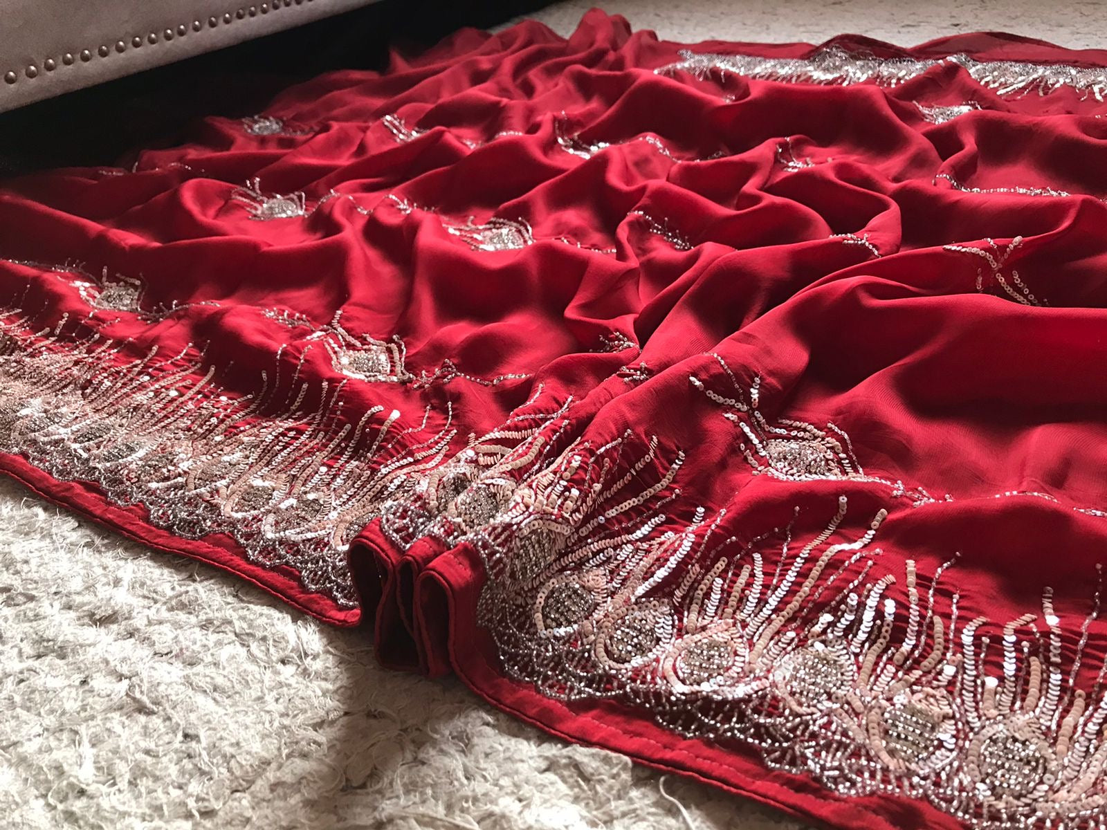 Red Luxury Premium Organza Silk Saree Partywear Sari - Saffronfashionindia