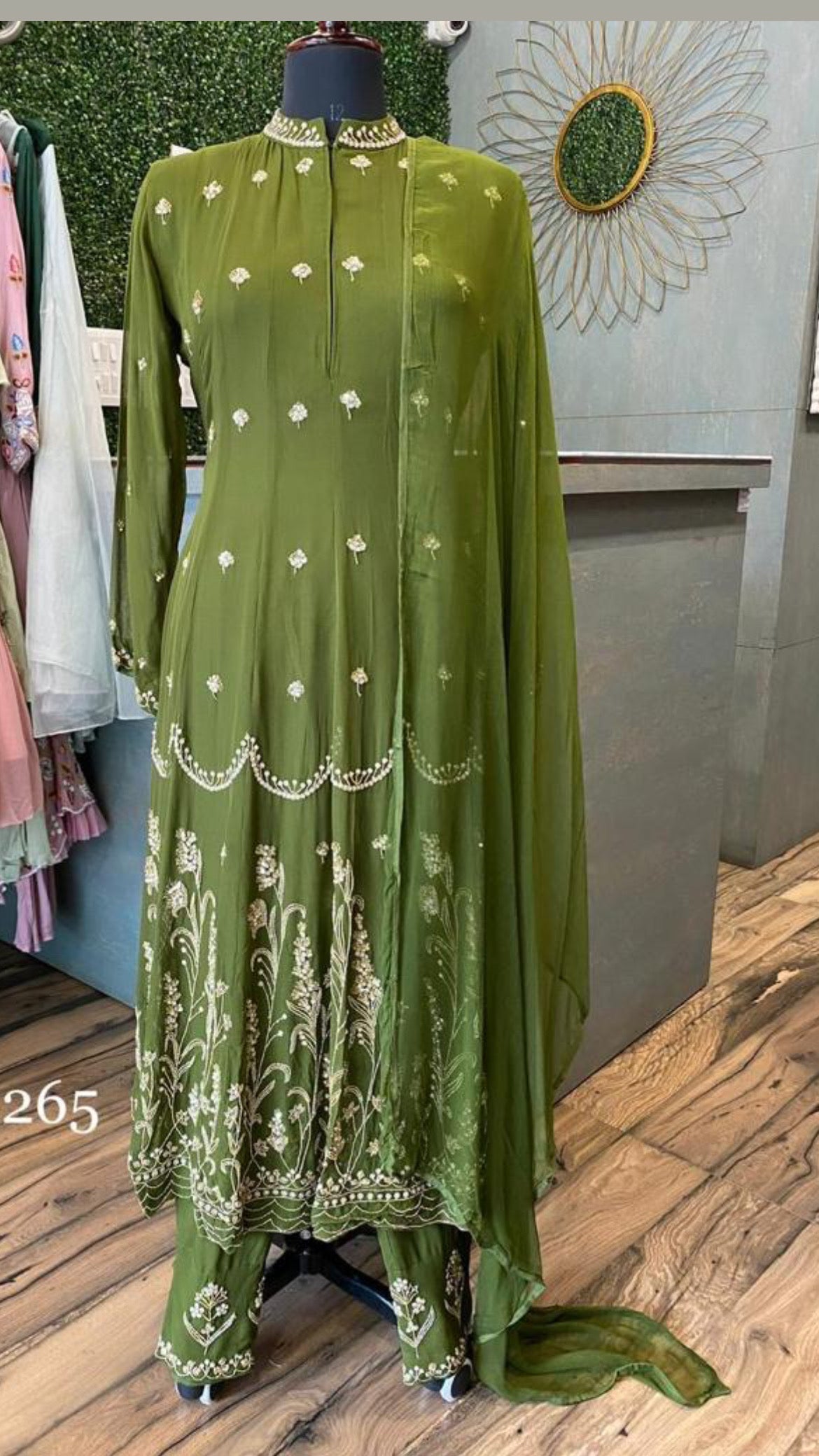 Green lavina Gorgette gown women Dress - Saffronfashionindia