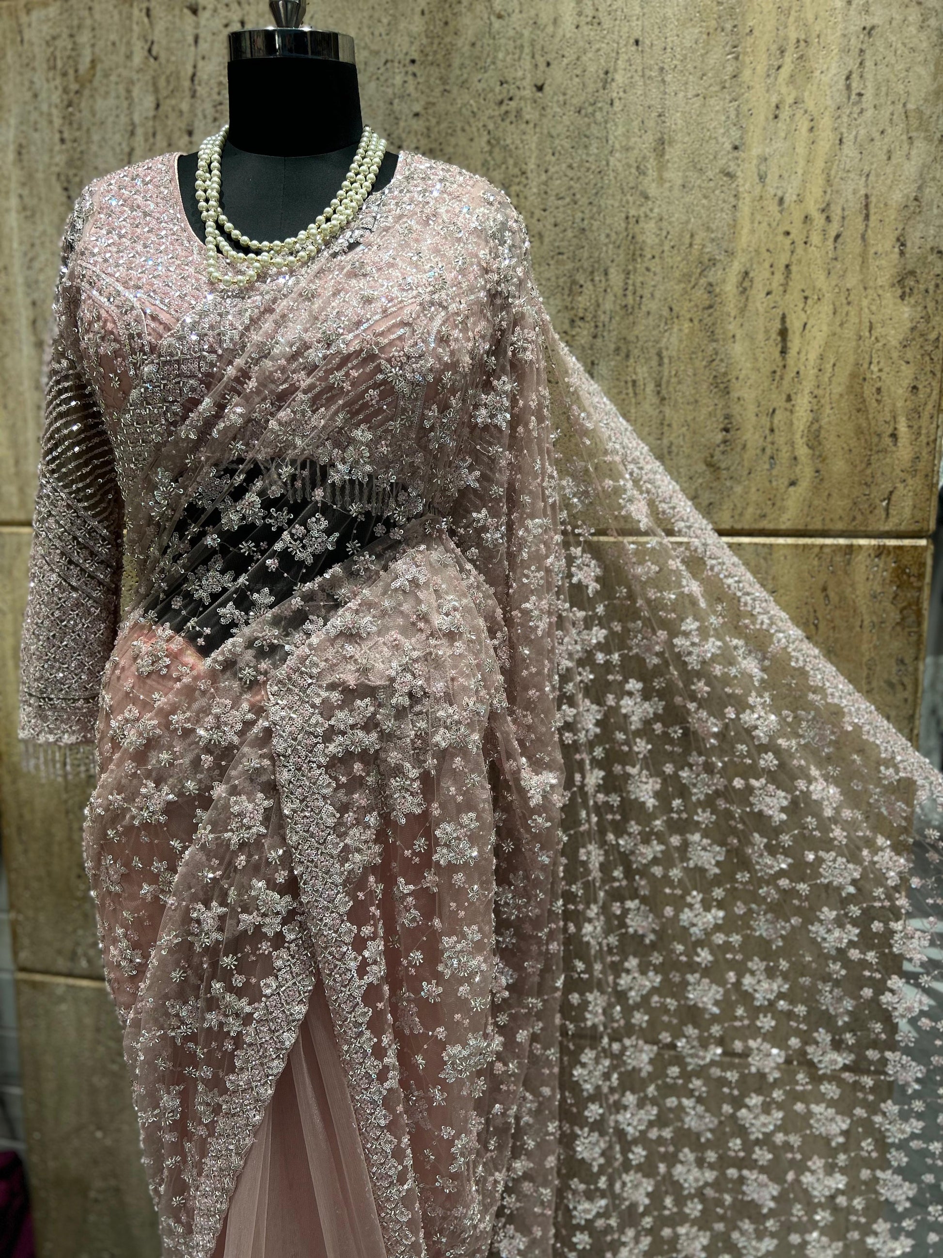 Designer net saree stylish sari blouse wedding sarees SaffronFashion