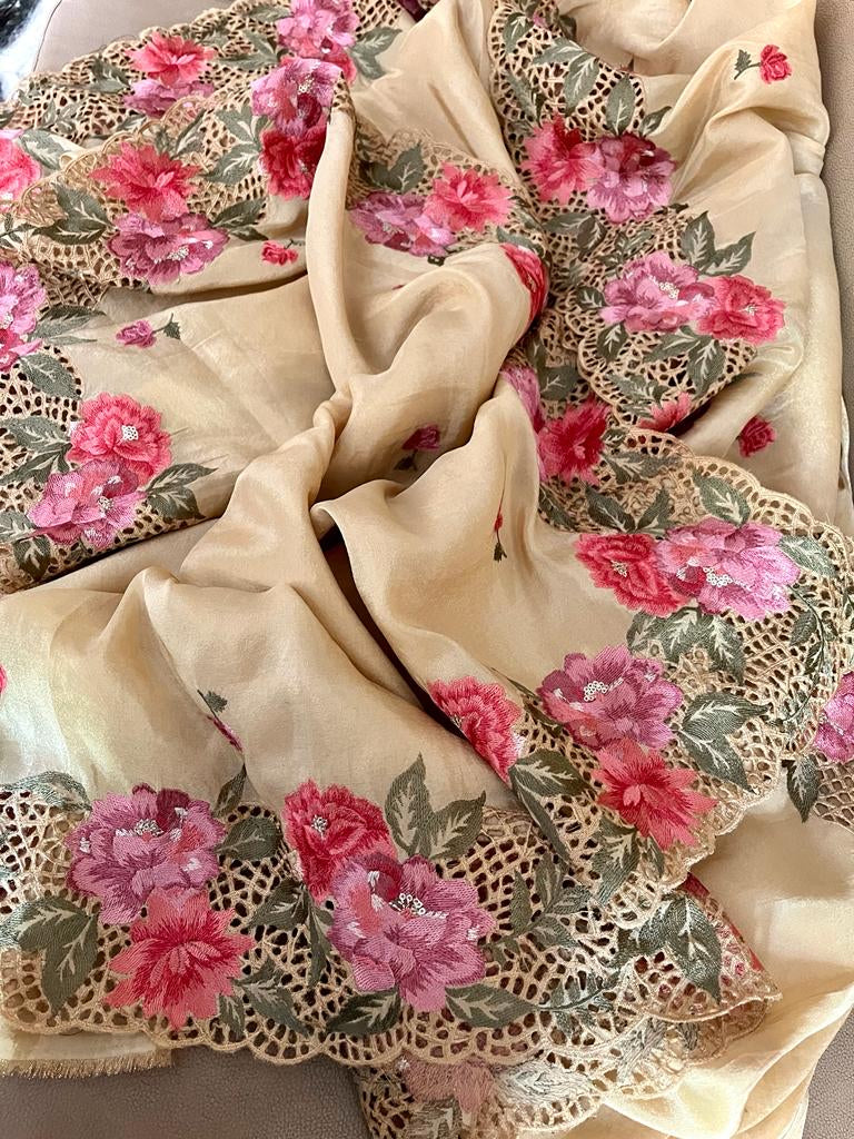 Kivari cutwork resham trendy Indian western styled saree - Saffronfashionindia
