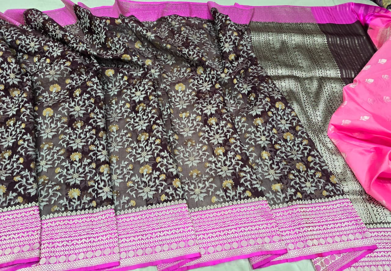 Kora iktara saree nakshi jamdani border saree wedding sari SaffronFashion