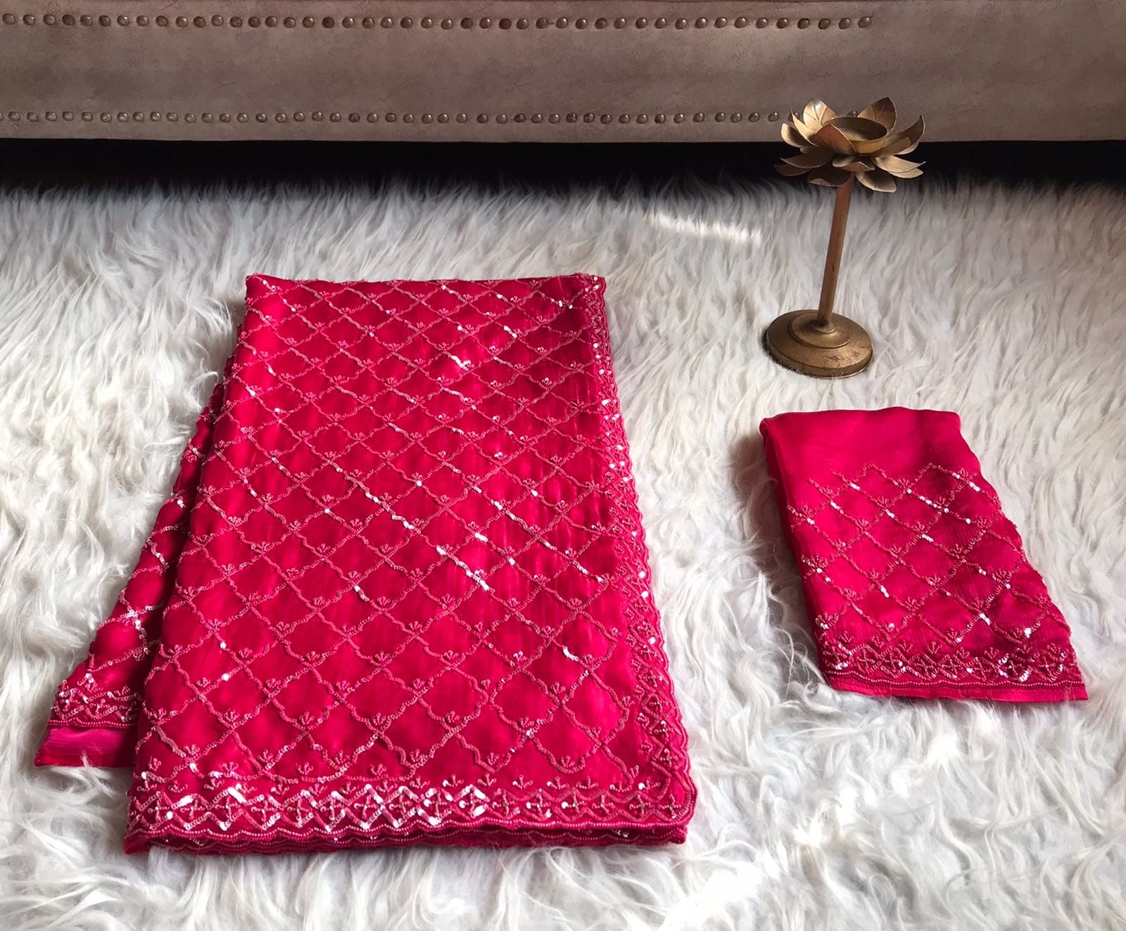 Pink Satin Dilk Saree Luxury Sequins Sari - Saffronfashionindia