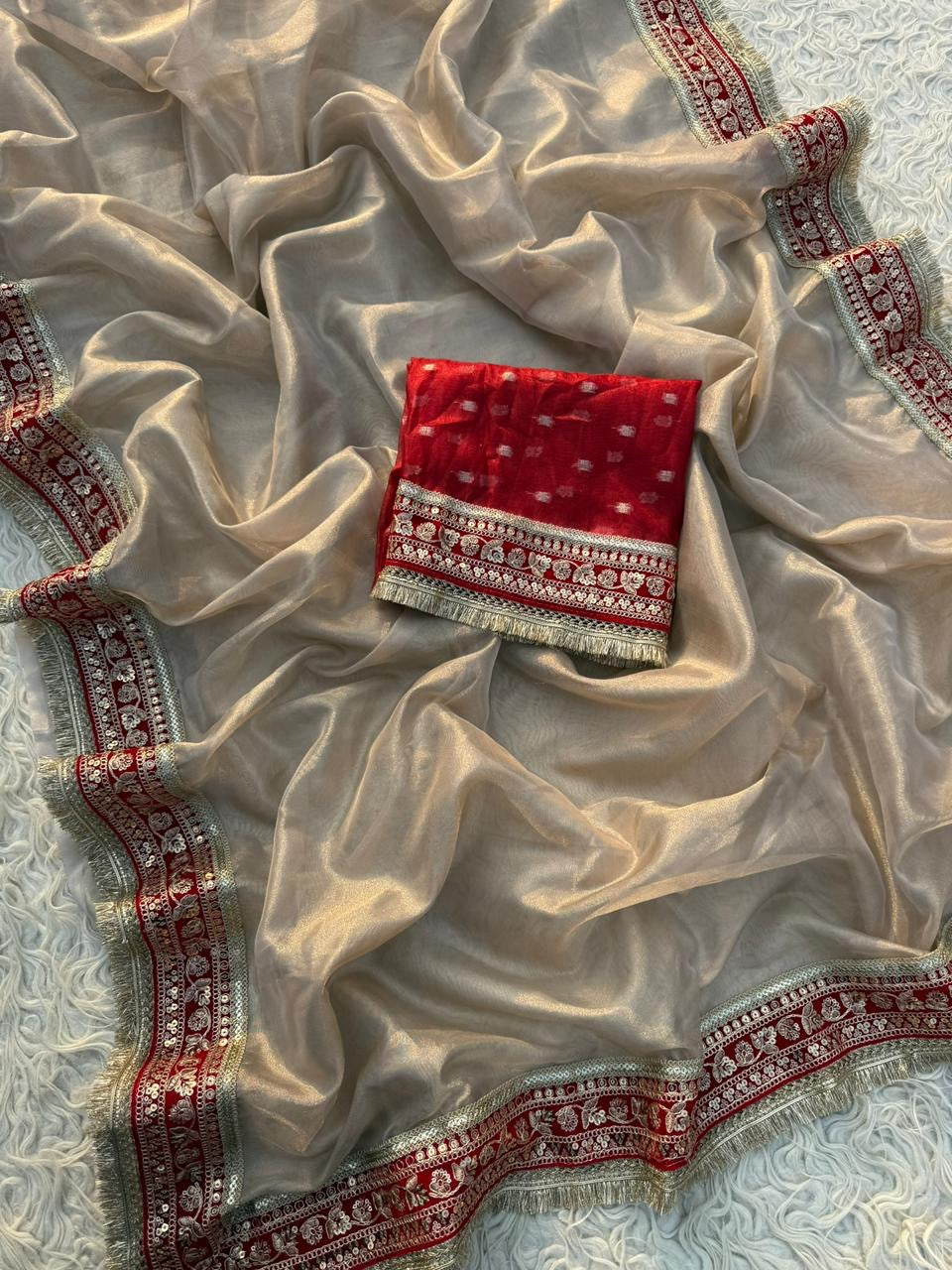 Bollywood inspired saree tissue sarees premium sari blouse Saffronfashionindia