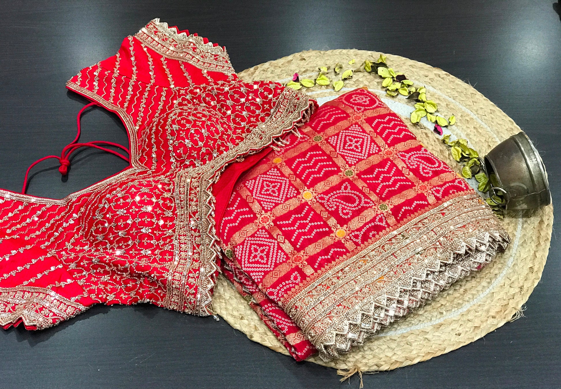 Red Bandhej saree Indian  sari blouse traditional sarees SaffronFashion