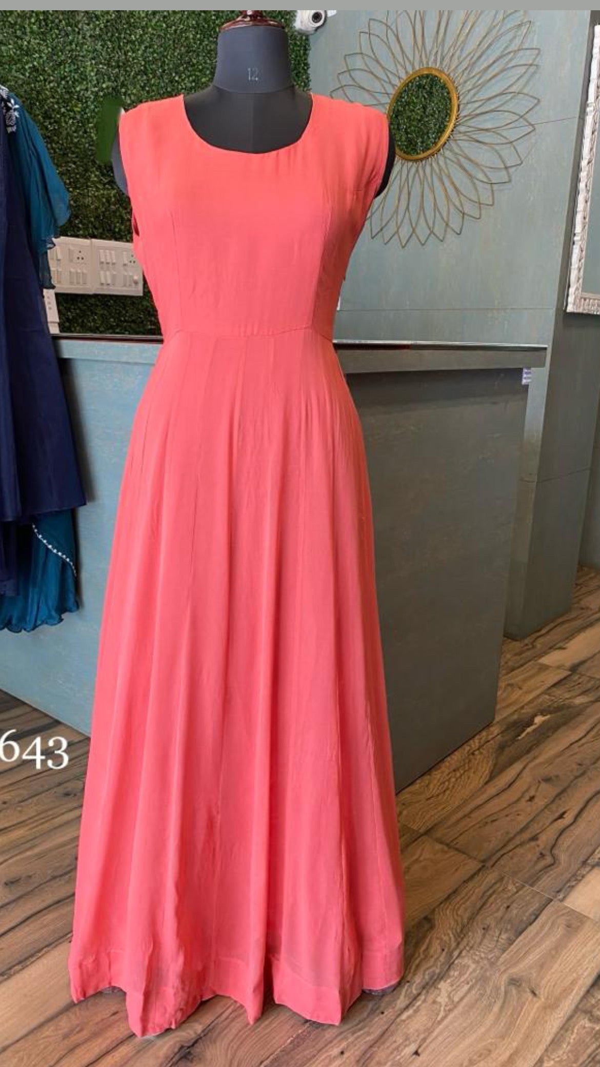 Wahija peachy Gorgette dress - Saffronfashionindia