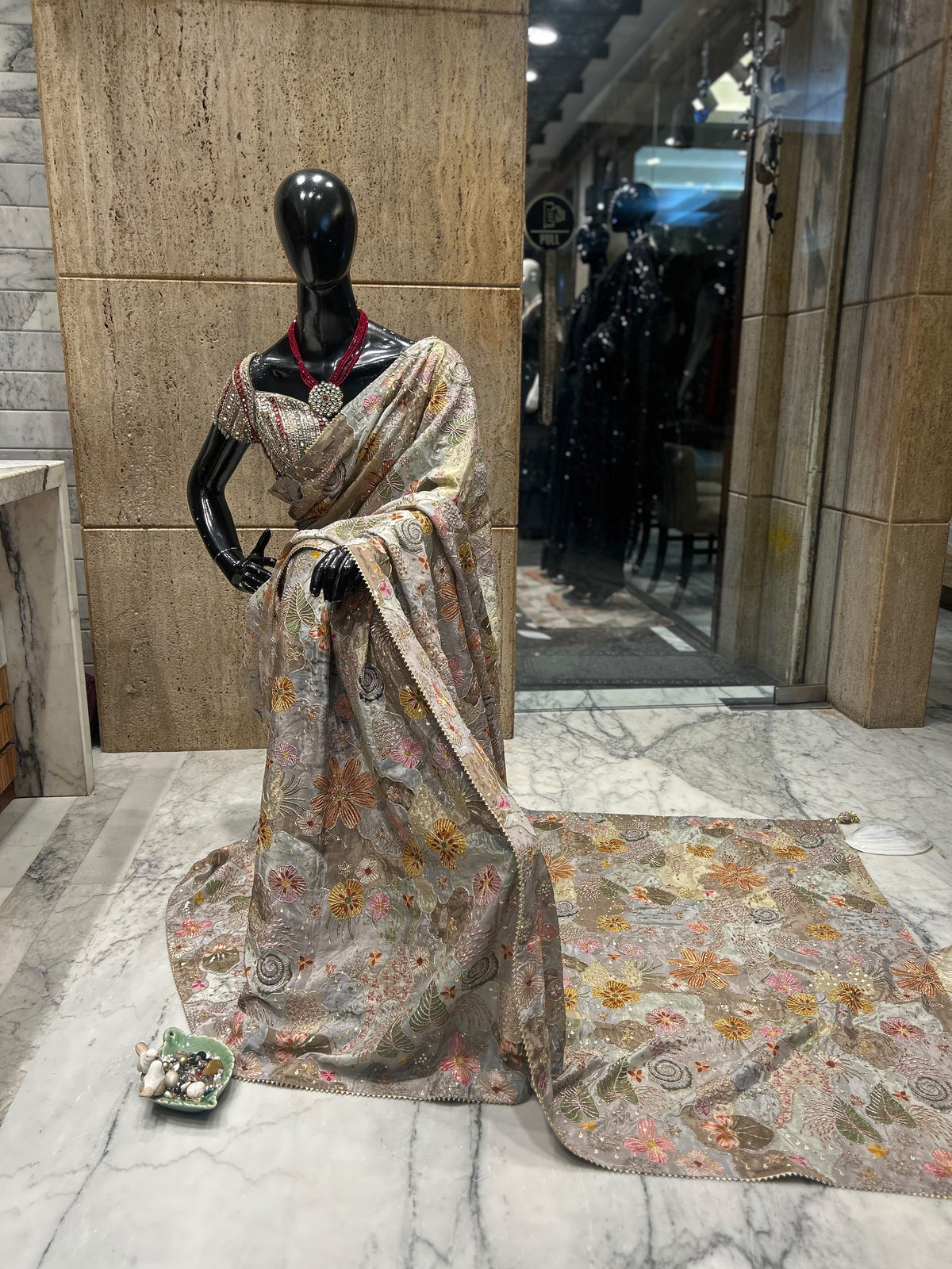 Designer crepe saree embroidered sari blouse Indian sarees SaffronFashion