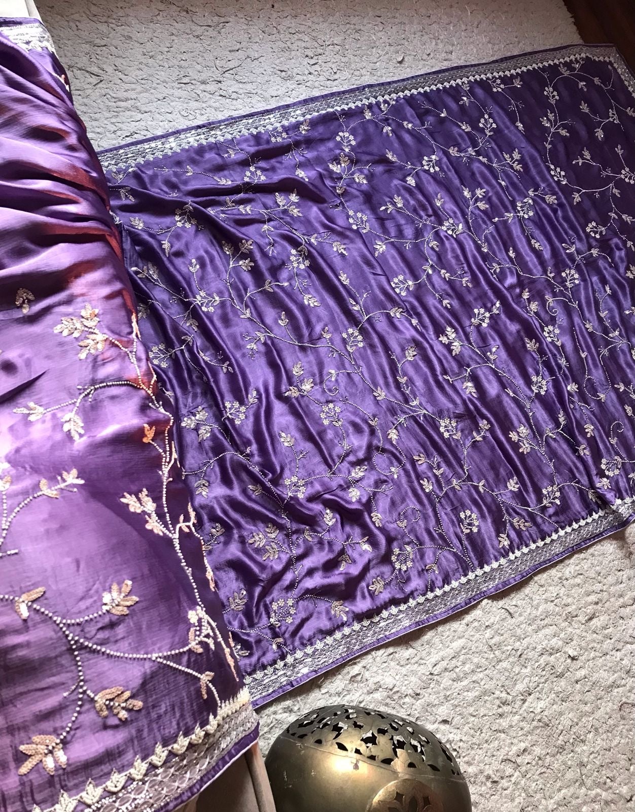 Satin Silk Premium Purple Luxury Saree Beautiful sari - Saffronfashionindia