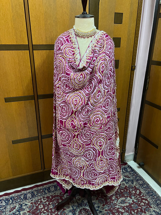 Pink Gajji silk dupatta Embroidery dupatta - Saffronfashionindia