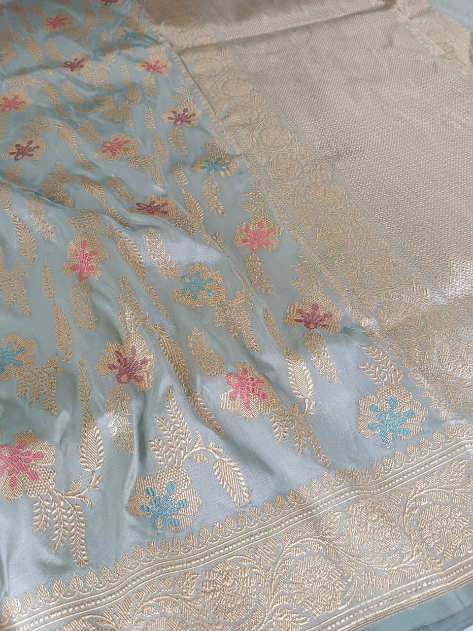 Blue premium bridal Katan silk saree - Saffronfashionindia