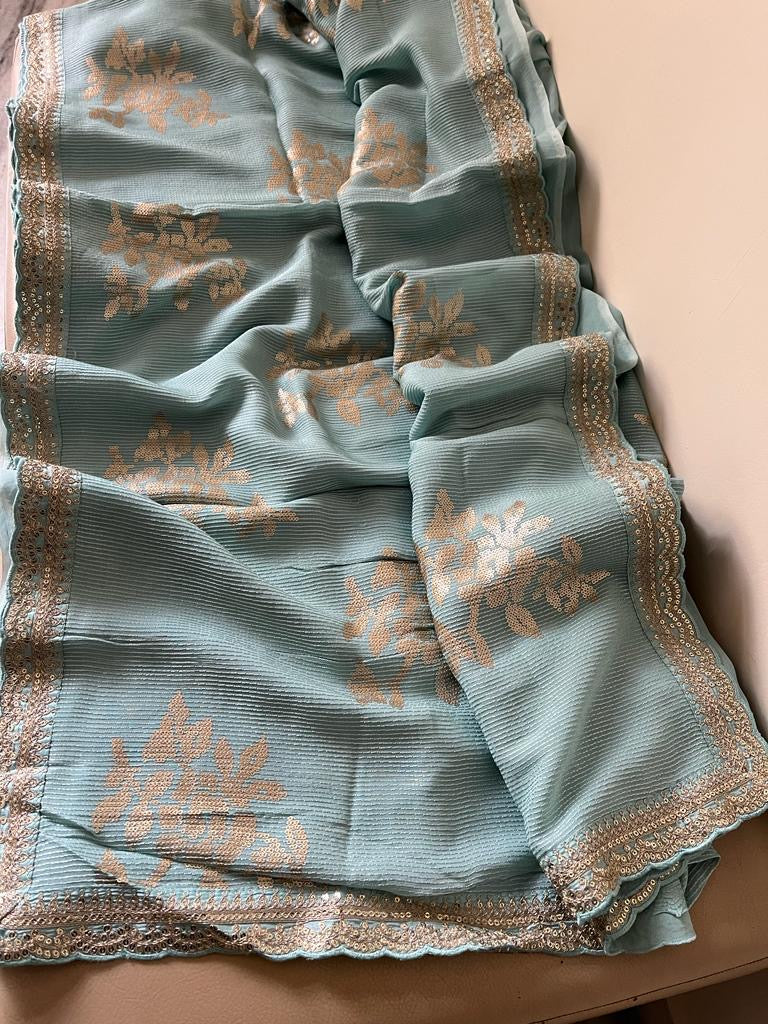 Sequence Gorgette saree women sari - Saffronfashionindia