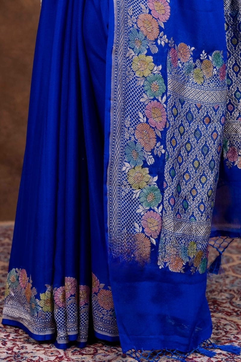 Floral georgette saree khaddi saree Indian sari blouse SaffronFashion