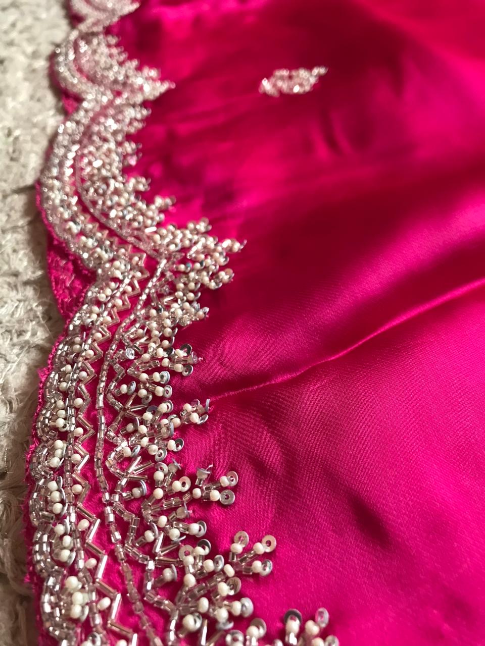 Pink satin organza saree women saree blouse - Saffronfashionindia