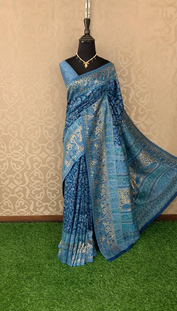 Pashmina Kani silk saree Indian saree blouse SaffronFashion
