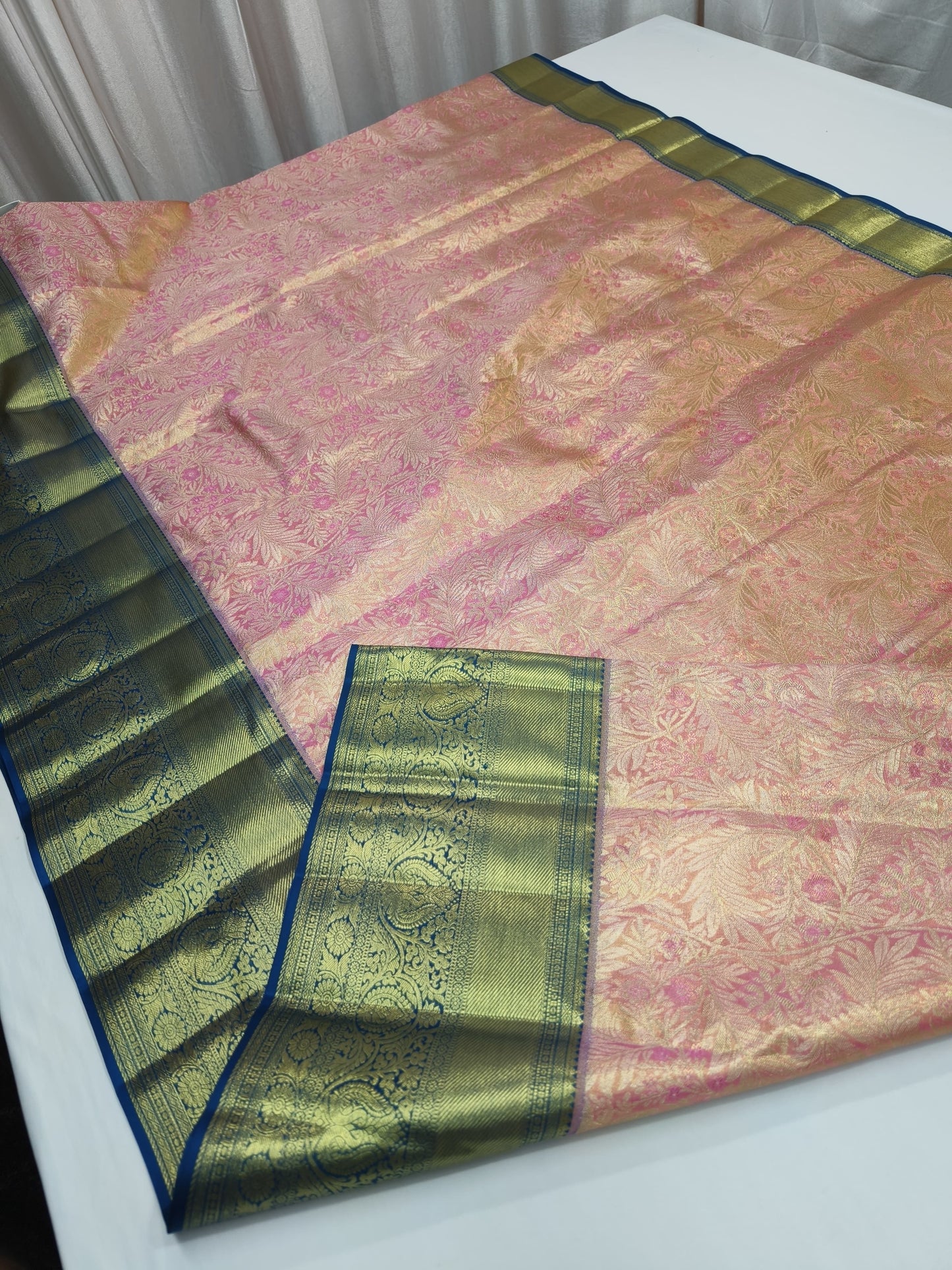 Peachy peach Kanjeevaram silk saree - Saffronfashionindia