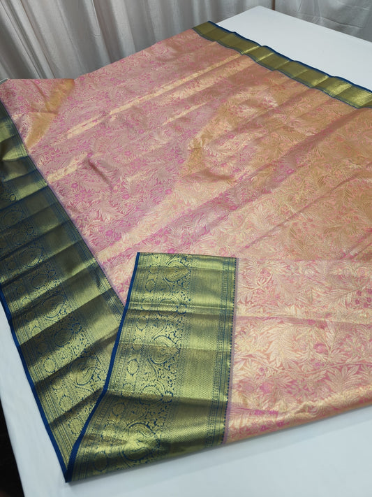 Peachy peach Kanjeevaram silk saree - Saffronfashionindia
