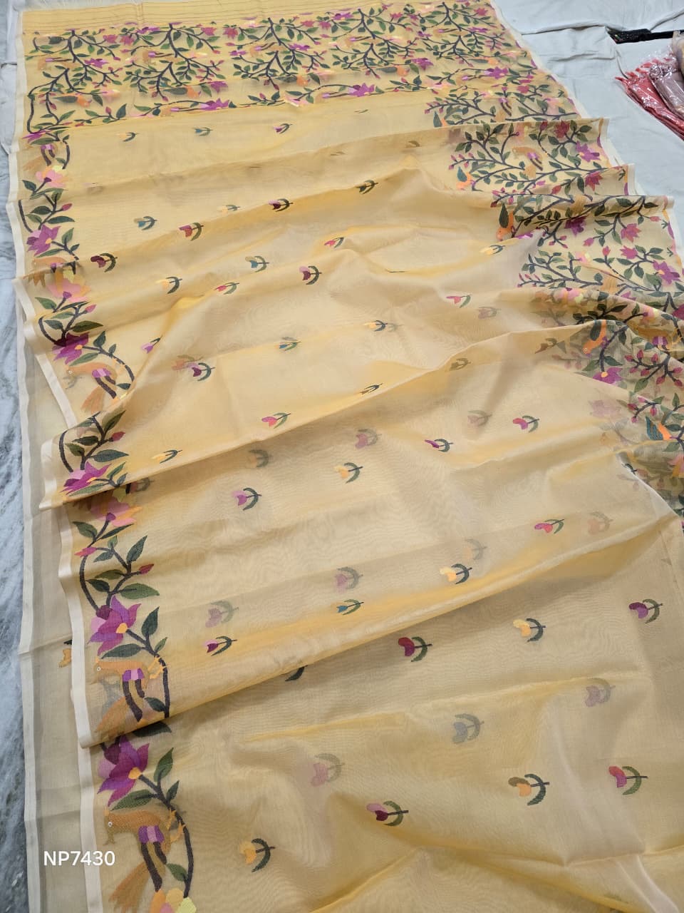 Pure Tantuj saree jamdani saree Indian sari blouse SaffronFashion