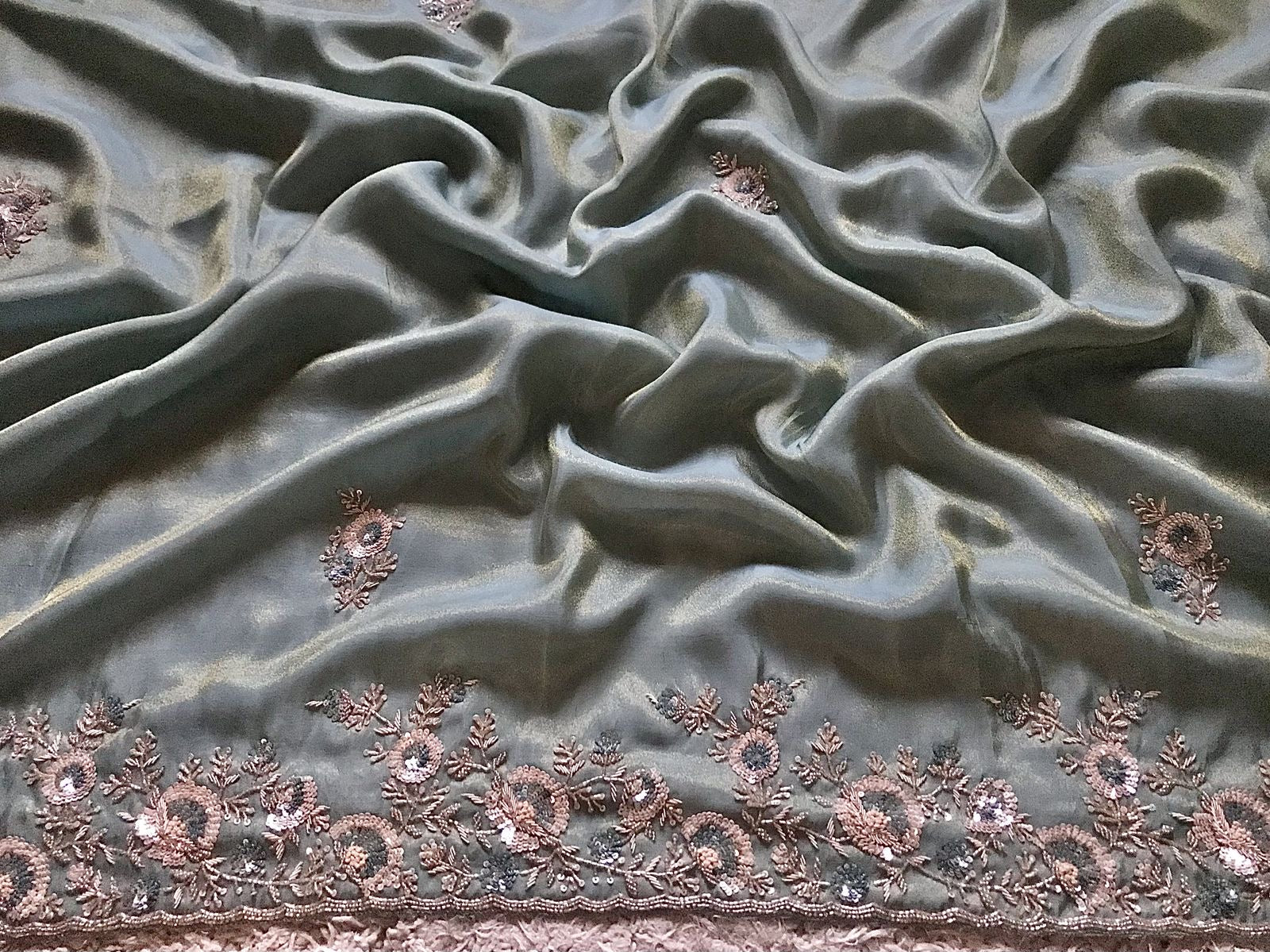 Sea green Banarsi saree tissue Zari saree Indian sari blouse SaffronFashion